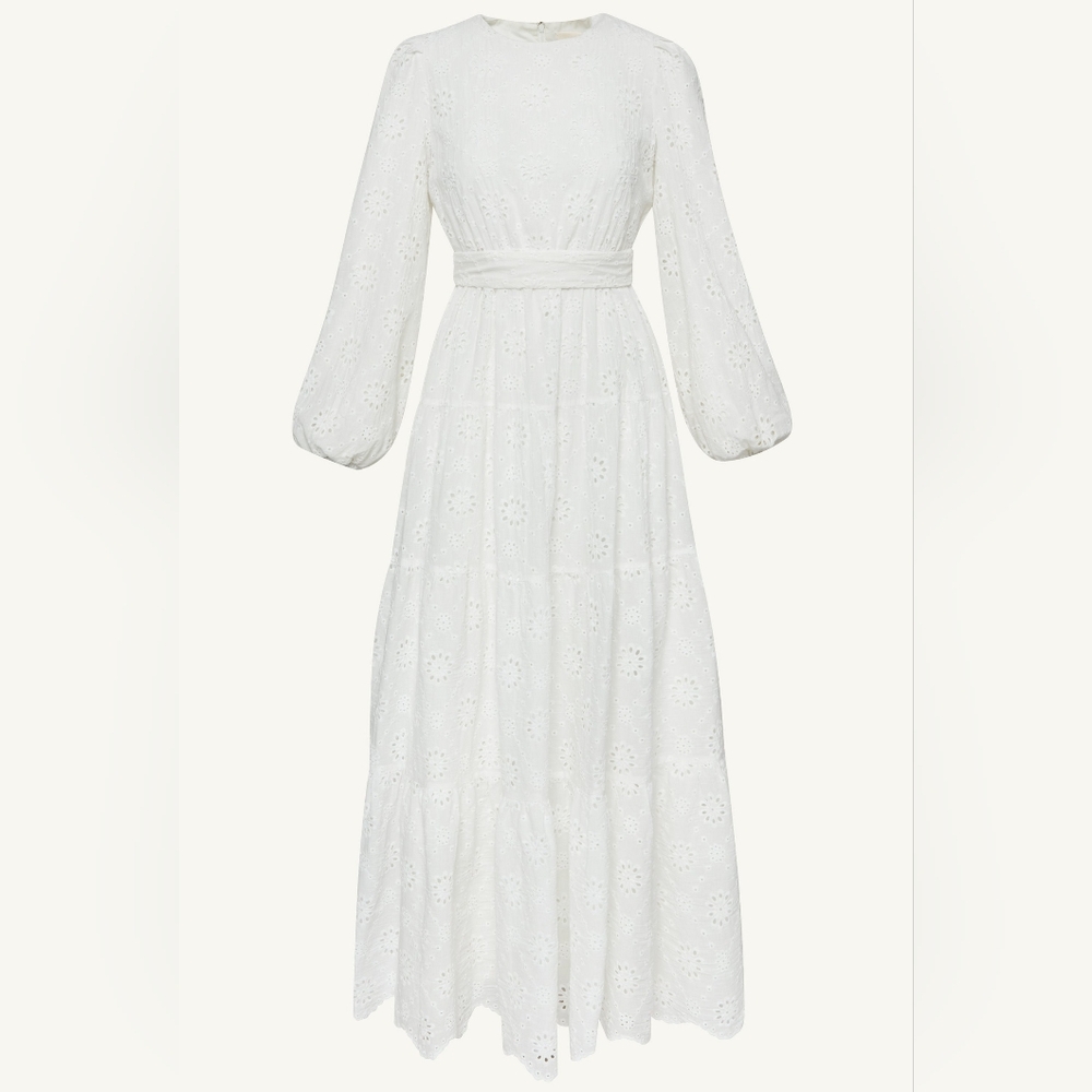 Chic White Long Sleeve Lace Dress